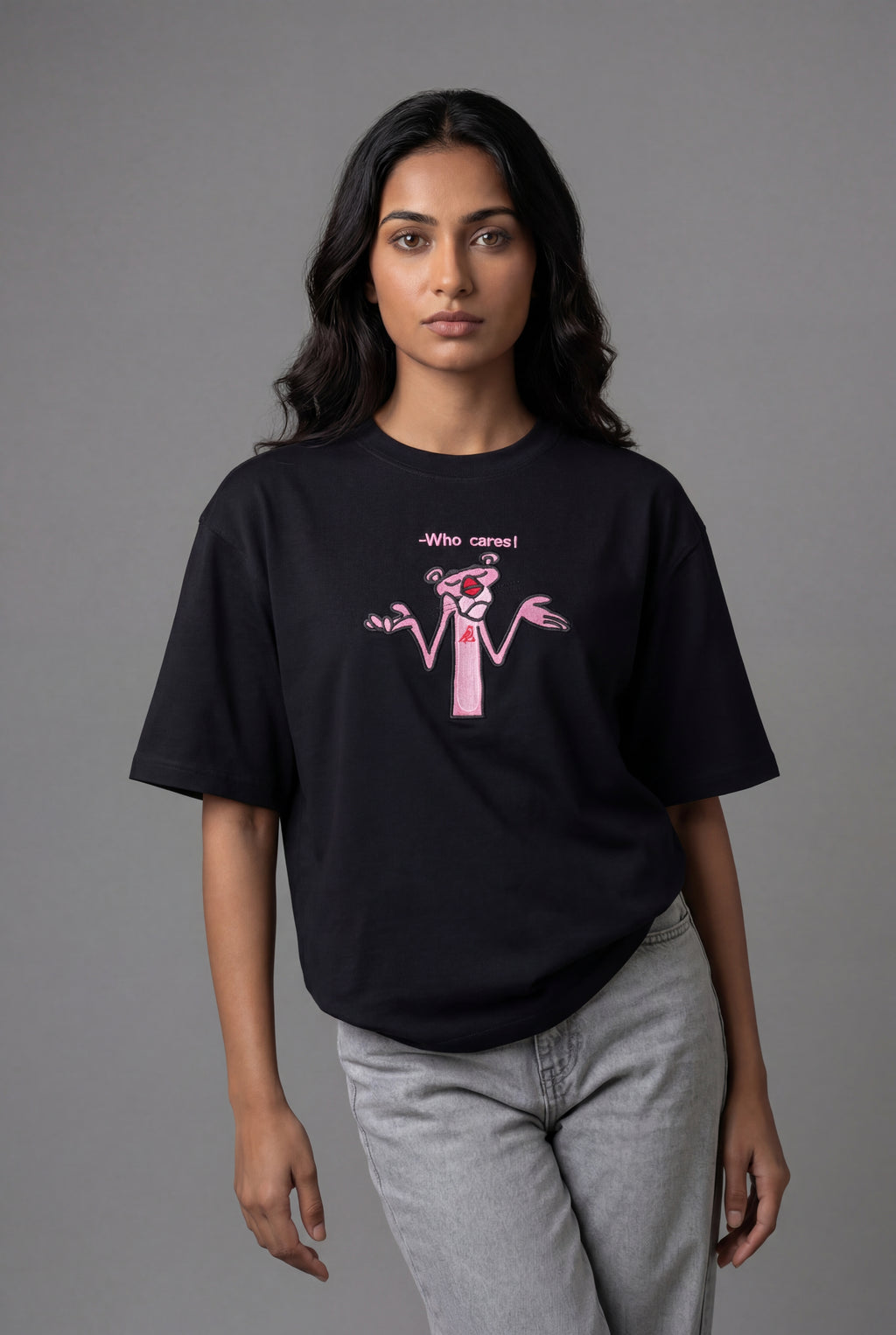 WHO CARES EMBROIDERED CHARACTER PREMIUM T-SHIRT