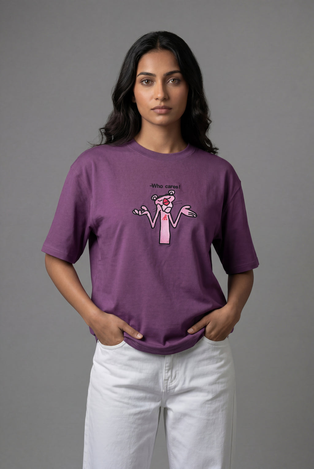 WHO CARES EMBROIDERED CHARACTER PREMIUM T-SHIRT