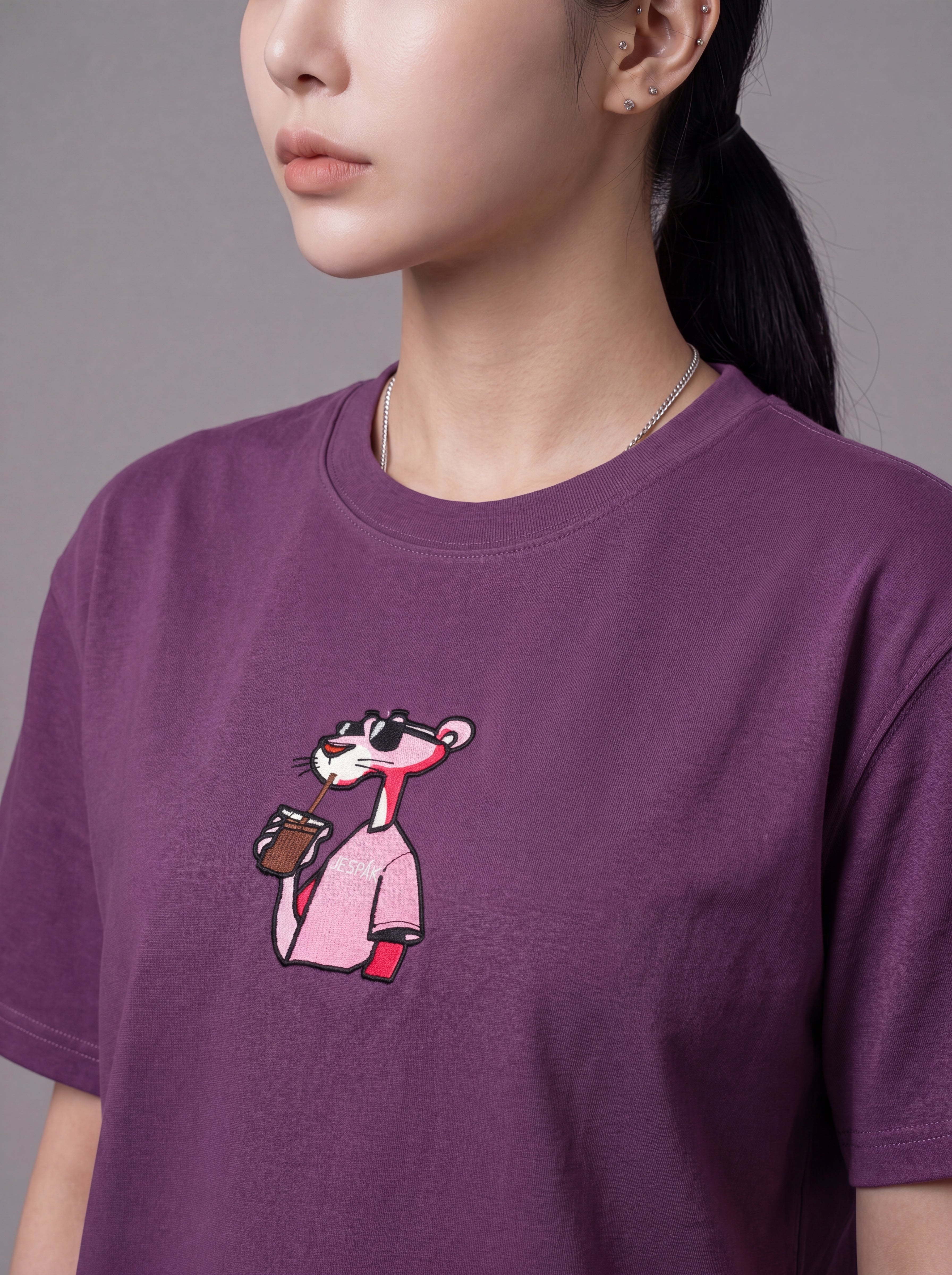JESPÁK PINK PANTHER CHARACTER HIGH DENSITY EMBROIDERY OVERSIZED T-SHIRT