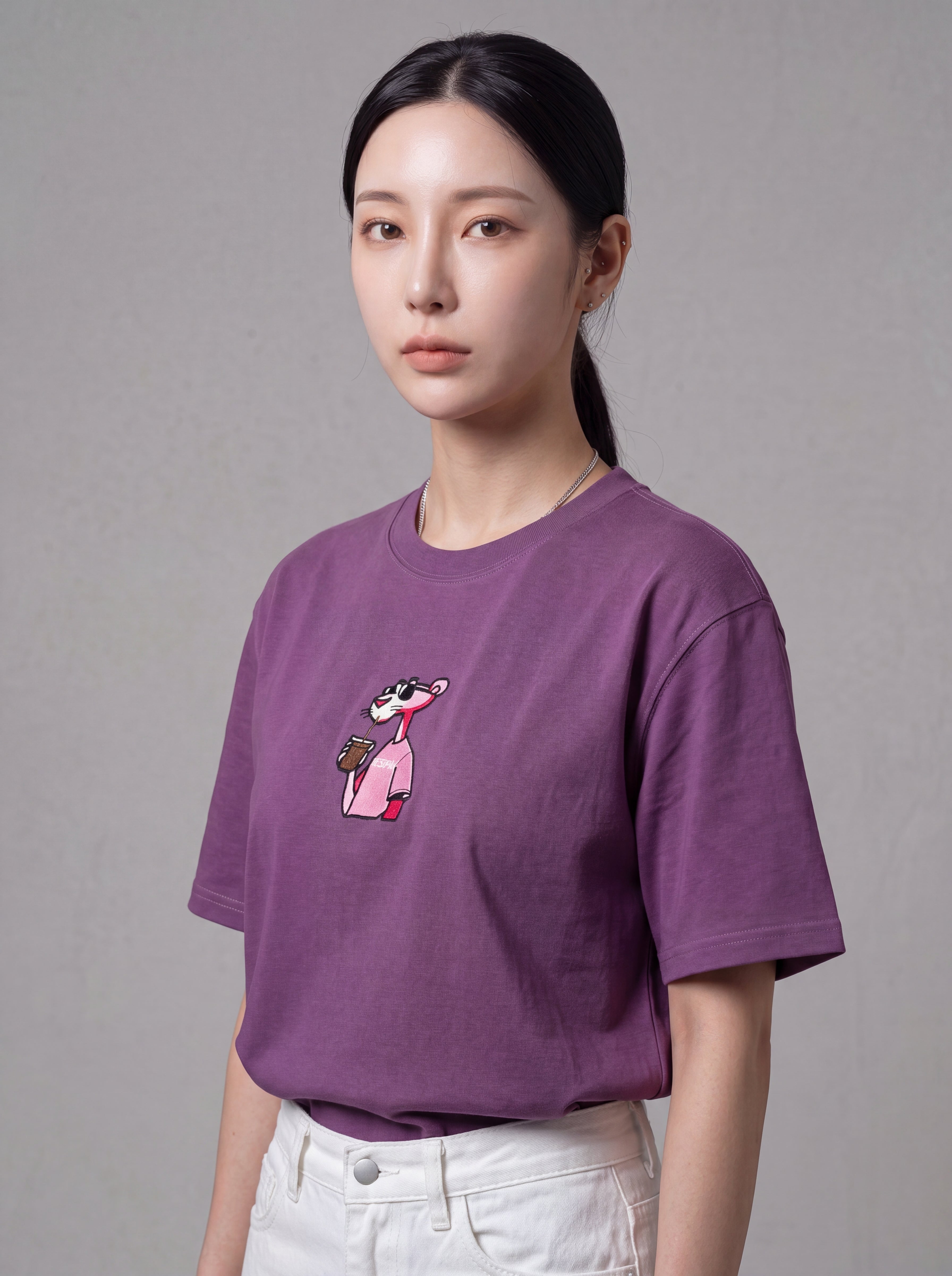JESPÁK PINK PANTHER CHARACTER HIGH DENSITY EMBROIDERY OVERSIZED T-SHIRT