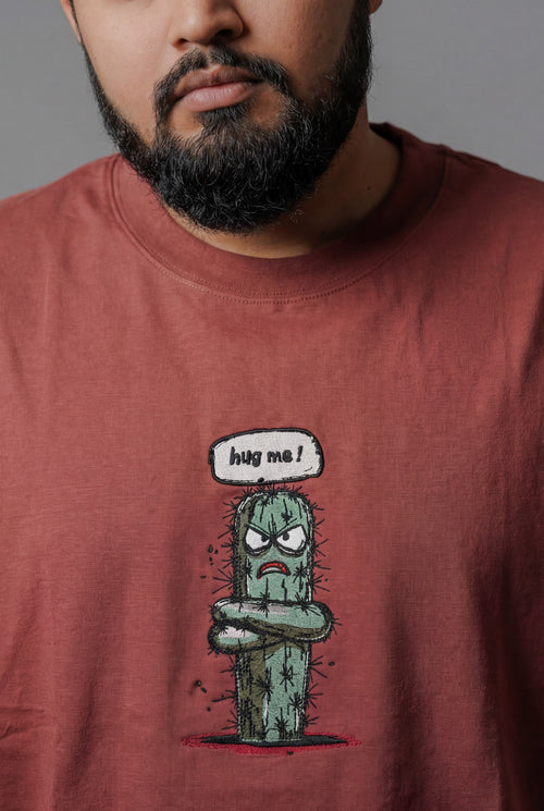 HUG ME CACTUS OVERSIZED EMBROIDERED T-SHIRT