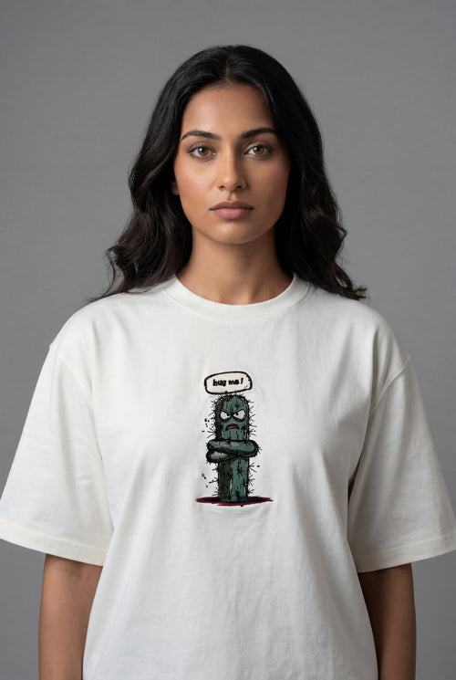 HUG ME CACTUS OVERSIZED EMBROIDERED T-SHIRT